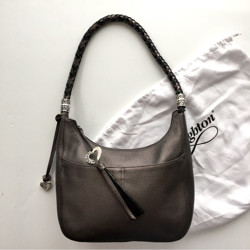 Brighton Barbados Hobo Bag in Pewter OS zip top dust bag pockets E297366 NWOT
